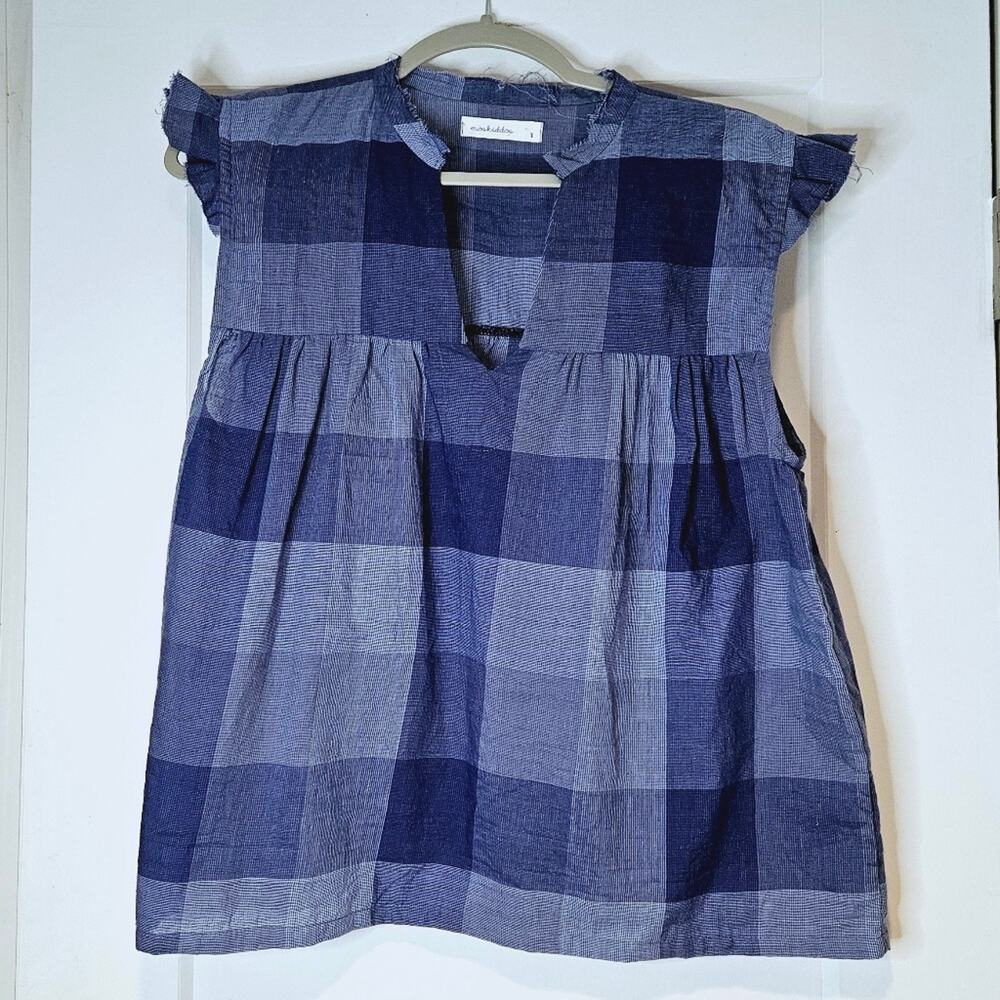Moskiddos Blue Plaid Cotton Flowy Blouse Coastal Cottagecore Lightweight